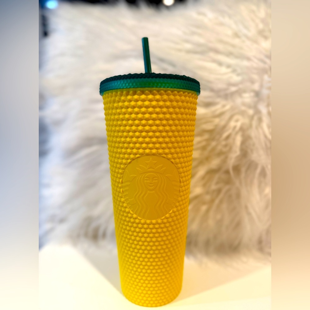 Starbucks Yellow Tumbler with Green Lid